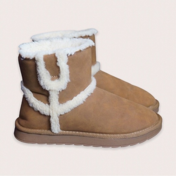 NWOT CALL IT SPRING | Women’s Vegan Warmm Faux Sheepskin Short Boots Cognac 9 - Picture 3 of 11